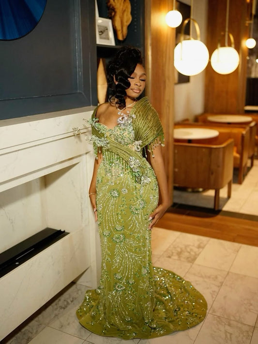 Sparkly Sweetheart Green Elegant Sequin Long Party Dress Prom Dresses Mermaid Bodycon For Women N4084