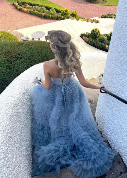 Ball Gown Sweetheart Tiered Ruffled Tulle Long Prom Dress Evening Dress Sweet 15 16 Gown AB1754