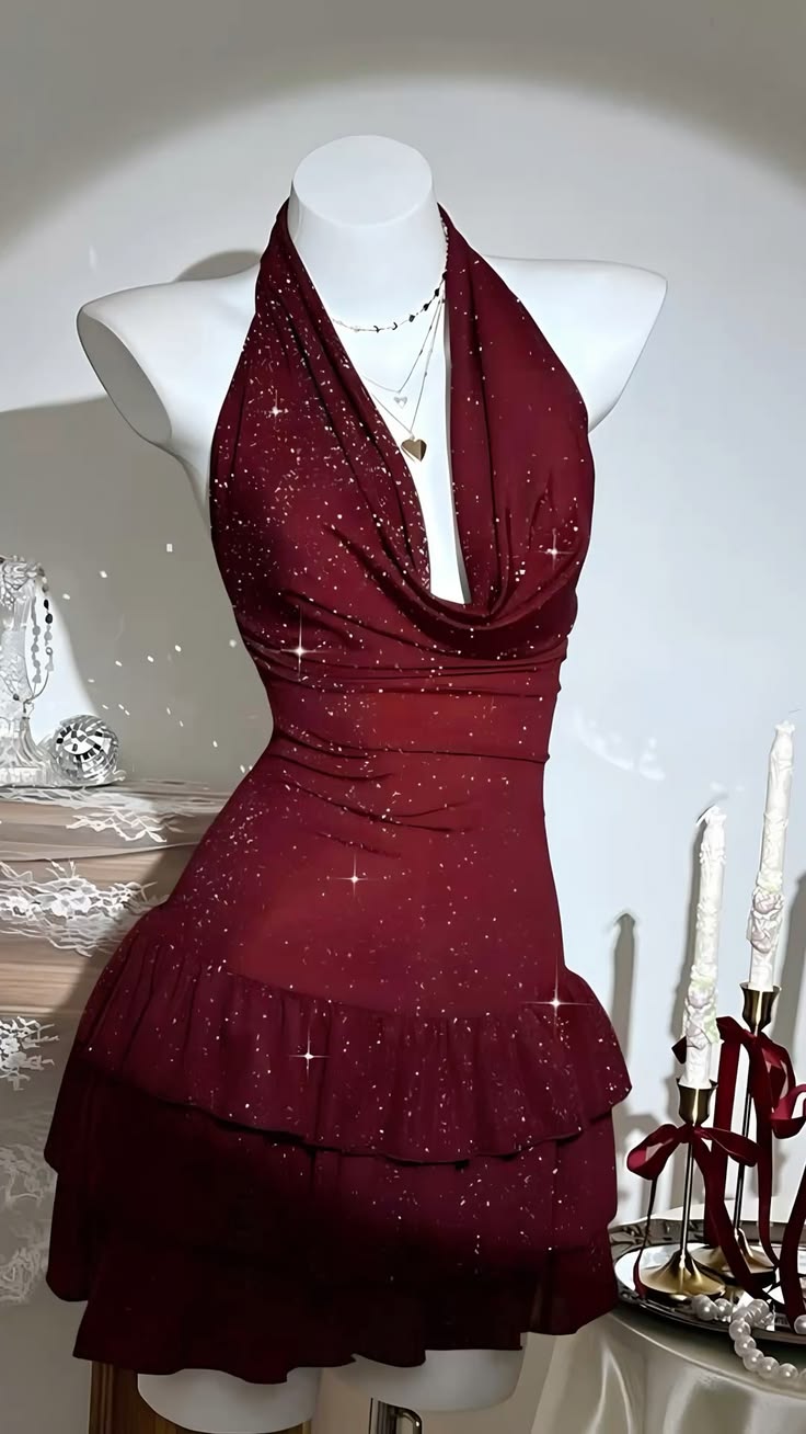 Classy Sheath Burgundy Halter Sequin For Teens Women Party Short Mini 18th Birthday Dresses Hoco Outfit RB3760