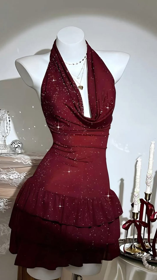 Classy Sheath Burgundy Halter Sequin For Teens Women Party Short Mini 18th Birthday Dresses Hoco Outfit RB3760
