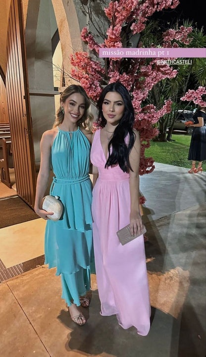 Simple A Line V Neck Pink Chiffon Prom Dresses Senior Evening Dress Party Gowns AB372