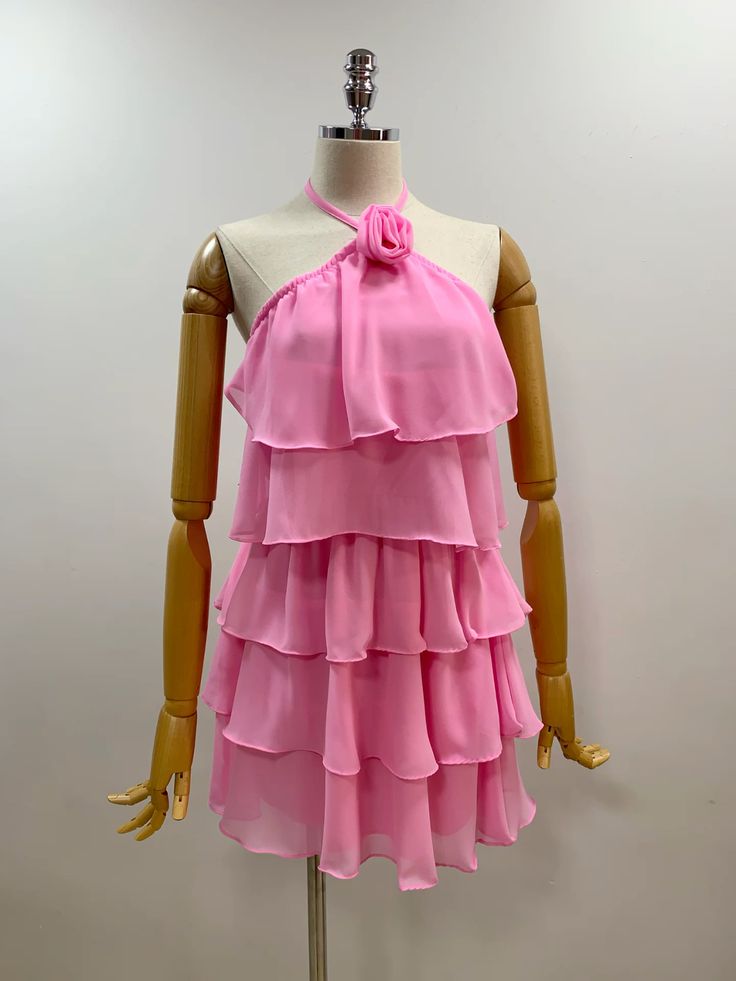 Unique Homecoming Dresses Outfit inspo A line Halter Pink Chiffon 16th Birthday Cocktail Dress Ideas Outfits RB8143