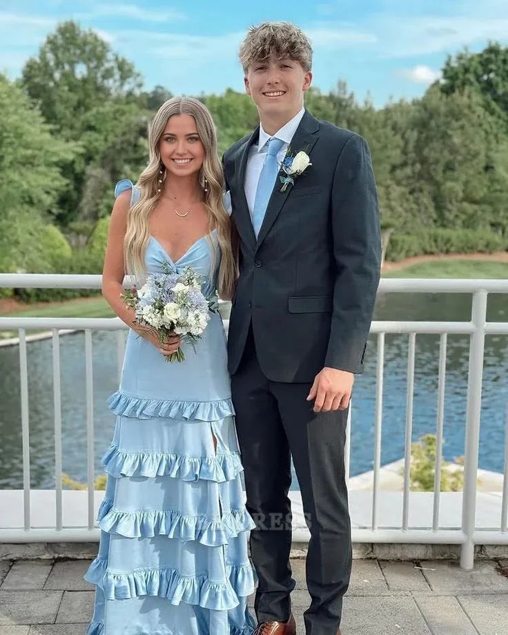 Vintage A Line Sweetheart V-Neck Blue formal dresses Inspiration Prom Gown RB1291