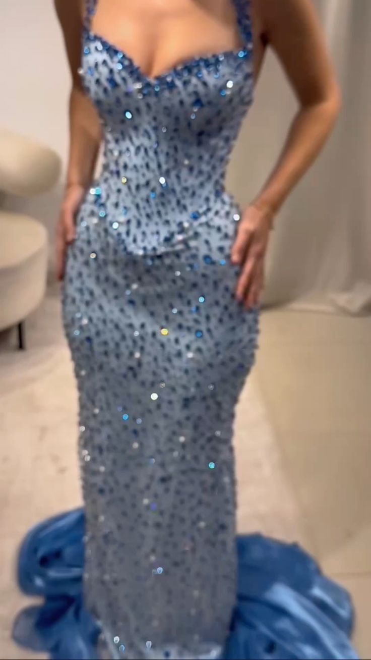 Sexy Mermaid Straps Sequin Blue With Beaded Bodice Long Prom Dresses Formal Dress Birthday Outfits Party Gowns N222