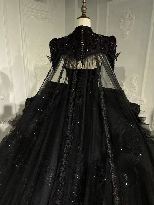 Modest Ball Gown Strapless Black Appliques Tulle Long Quinceanera Dresses Sexy Quinceanera Gowns Sweet 16 Dress B255
