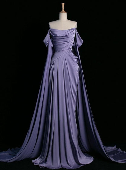 Graceful Mermaid Purple Off the Shoulder Pleats Prom Dress Evening Dresses Party Gowns AB438