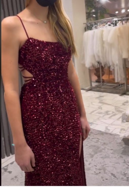 Sequined Mermaid Evening Gown Floor-Length Lace-Up Back Prom Dress AB545