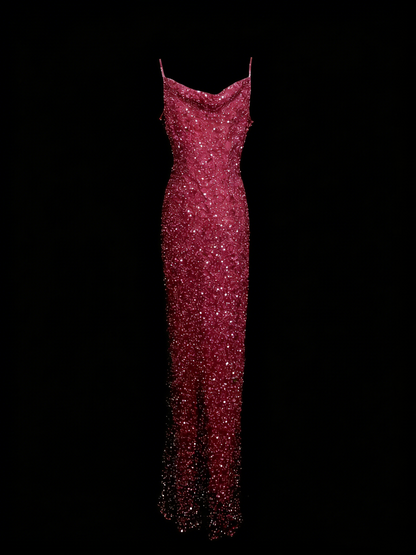 Vintage Fashion Night Aesthetic Mermaid Spaghetti Straps 80s 70s 90s Sequins College Formal Outfit Long Prom Graduation Dresses N1149