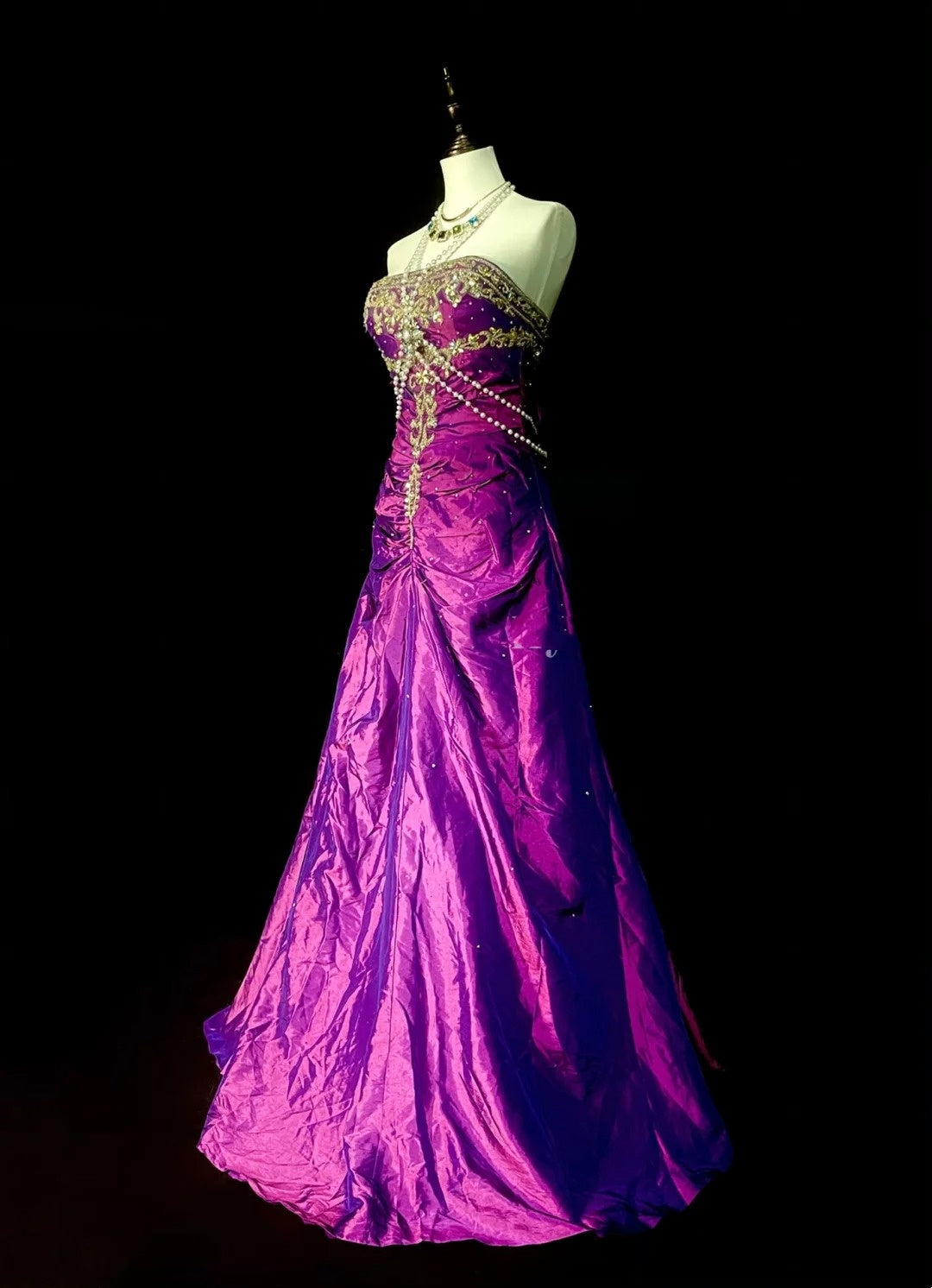 Vintage Mermaid Strapless Grape With Gold Beaded 90s 2000s Senior Prom Dresses High School Long Formal Dress N1299