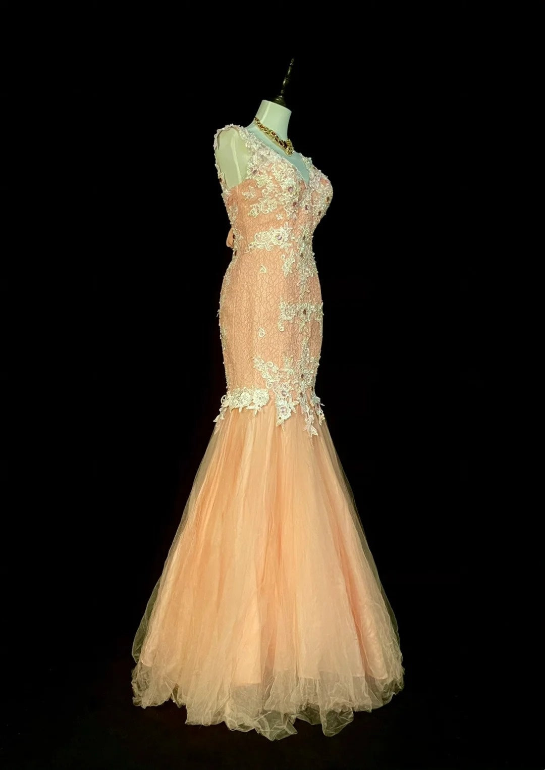 Vintage Mermaid V Neck Pink Tulle With Lace Appliques 2000s Senior Prom Dresses High School Long Formal Dress N1297