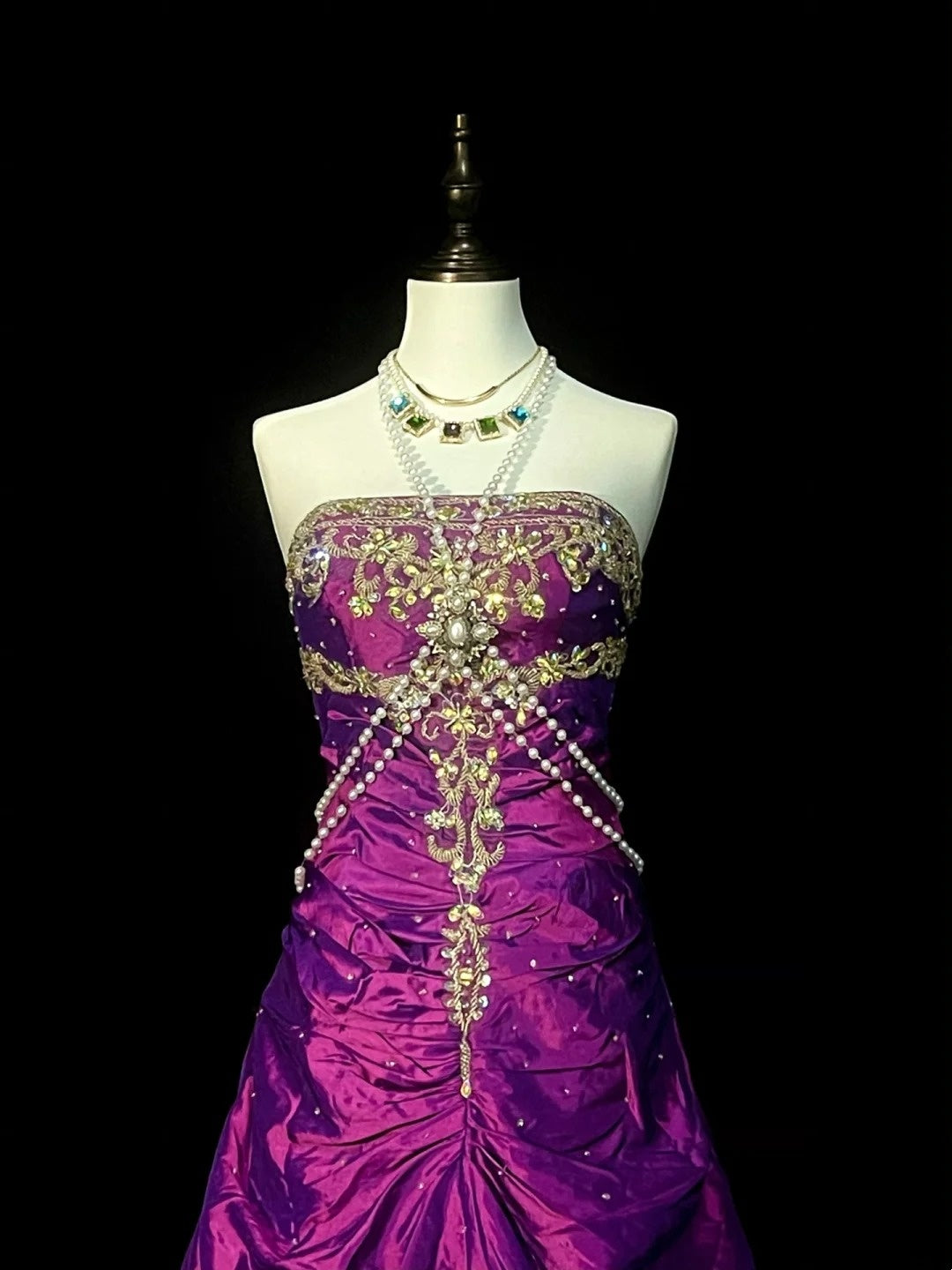 Vintage Mermaid Strapless Grape With Gold Beaded 90s 2000s Senior Prom Dresses High School Long Formal Dress N1299