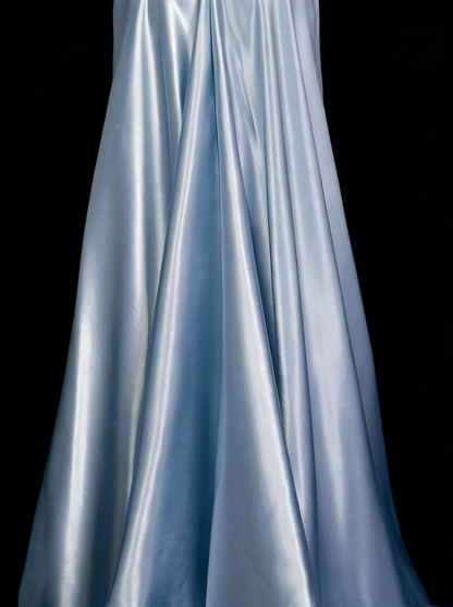 Vintage A line Halter Light Sky Blue Satin Sleeveless 80s Satin Prom Dresses Long Formal Party Gown N1446