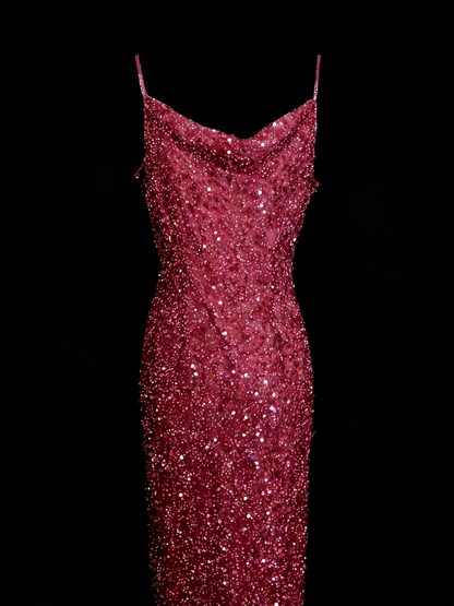 Vintage Fashion Night Aesthetic Mermaid Spaghetti Straps 80s 70s 90s Sequins College Formal Outfit Long Prom Graduation Dresses N1149