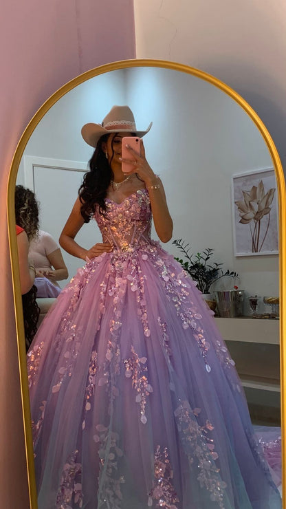 Classy Ball Gown Sweetheart Lilac Tulle Appliques Prom Dresses Party Dress Long Evening Dresses AB2151
