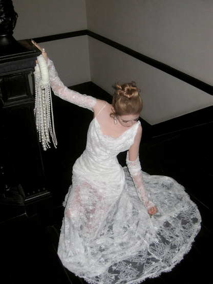 Mermaid Lace Wedding Dress With Straps Fairytale Brides Gown Wedding Dresses N051