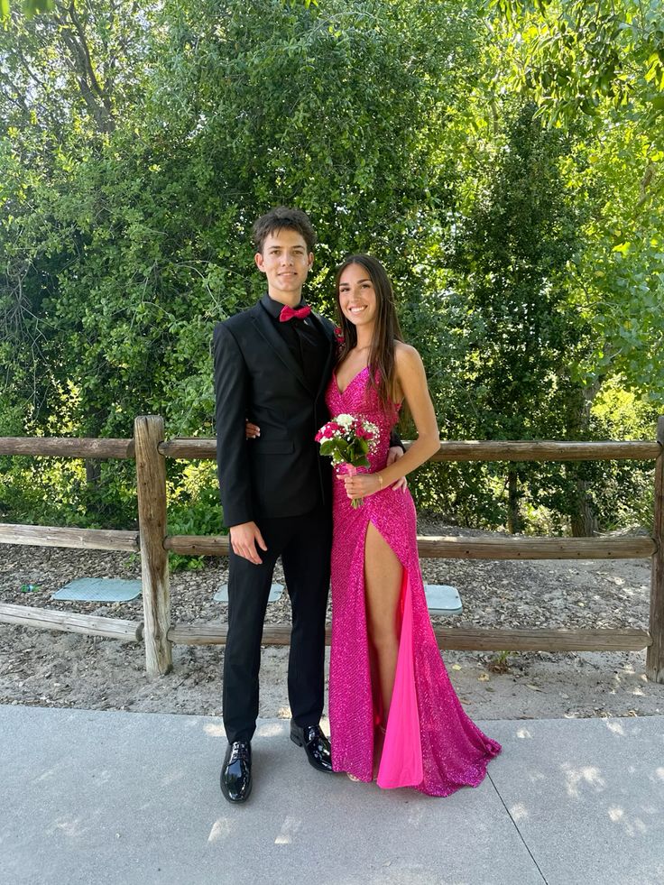Sparkle Mermaid Spaghetti Strap Hot Pink Sequin With Slit Long Prom Dresses Formal Gown Inspo Evening Outfit AB784