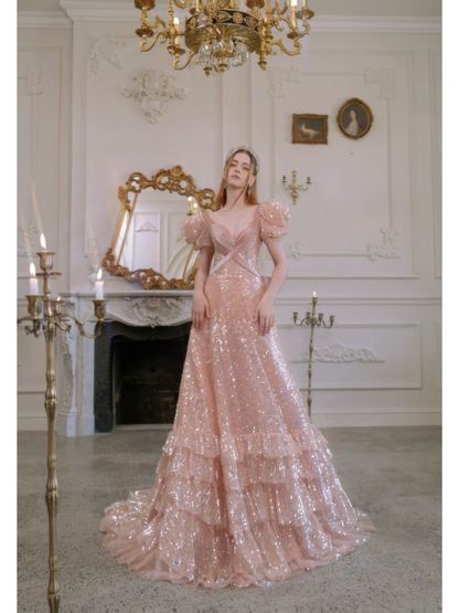 Retro A Line Sweetheart Blush Pink Velvet Sequin Long Prom Dresses Impress 18th Birthday Outfits Prom Gown R1870