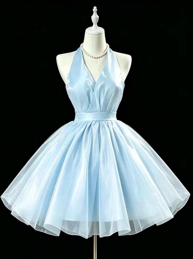 Cute Ball Gown Halter Blue Tulle Short Mini High School Ideas Homecoming Dress Inspo Birthday Dresses Senior Graduation Outfits RB7190