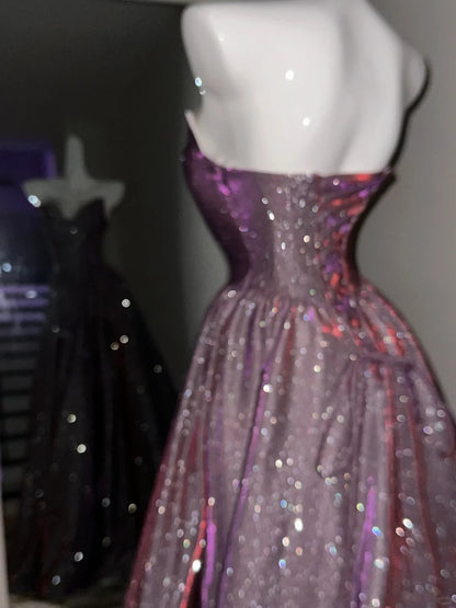 Shinning Ball Gown Sweetheart Lilac Sequin With Silver Corset Fitted Prom Dresses Formal Outfits Evening Dress RB8271