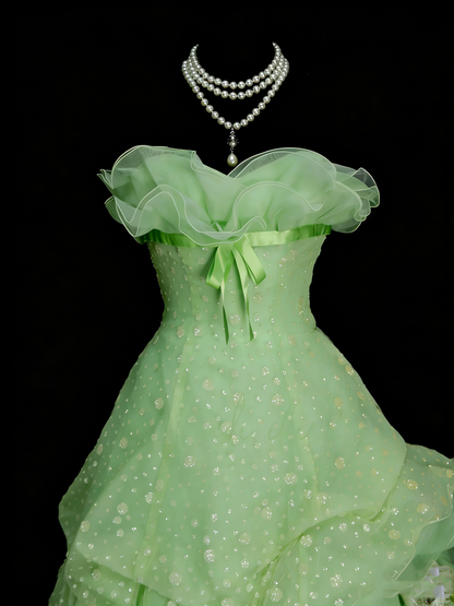 Modest Ball Gown Sweetheart Green Organza 80s Long Prom Dresses Inspiration Party Gowns Vintage Sweet 16 Dress N1311