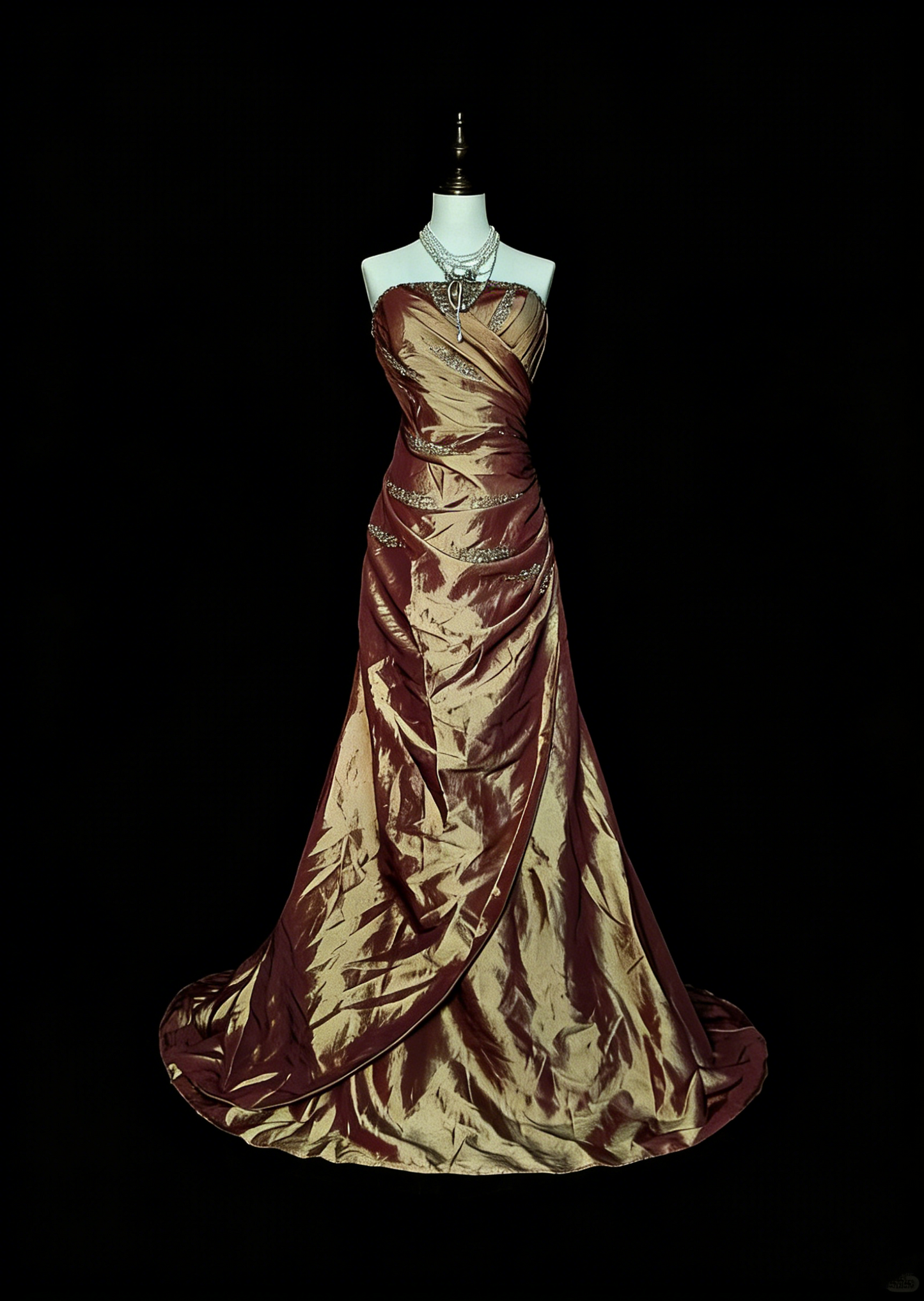Vintage Mermaid Strapless Brown Beaded Sleeveless 80s Prom Dresses Long Formal Party Gown N1490