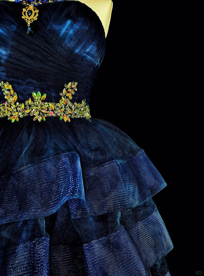 Pretty Ball Gown Strapless Navy Blue Tulle Graduation Short Mini Homecoming Dresses Hoco Dress N2718