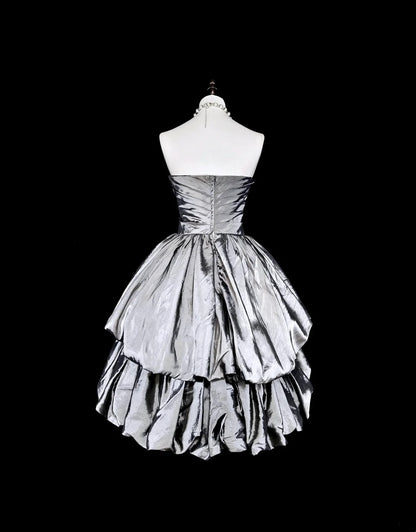 Unique Ball Gown Strapless Silver Gray Mini Short Homecoming Dresses Hoco Cocktail Gowns N3070