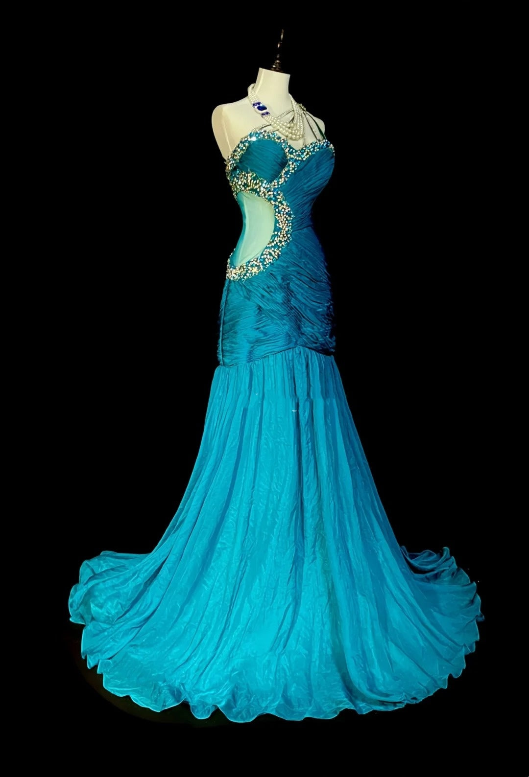 Vintage Mermaid One Shoulder Blue With Beaded 90s 2000s Senior Prom Dresses High School Long Formal Dress N1300