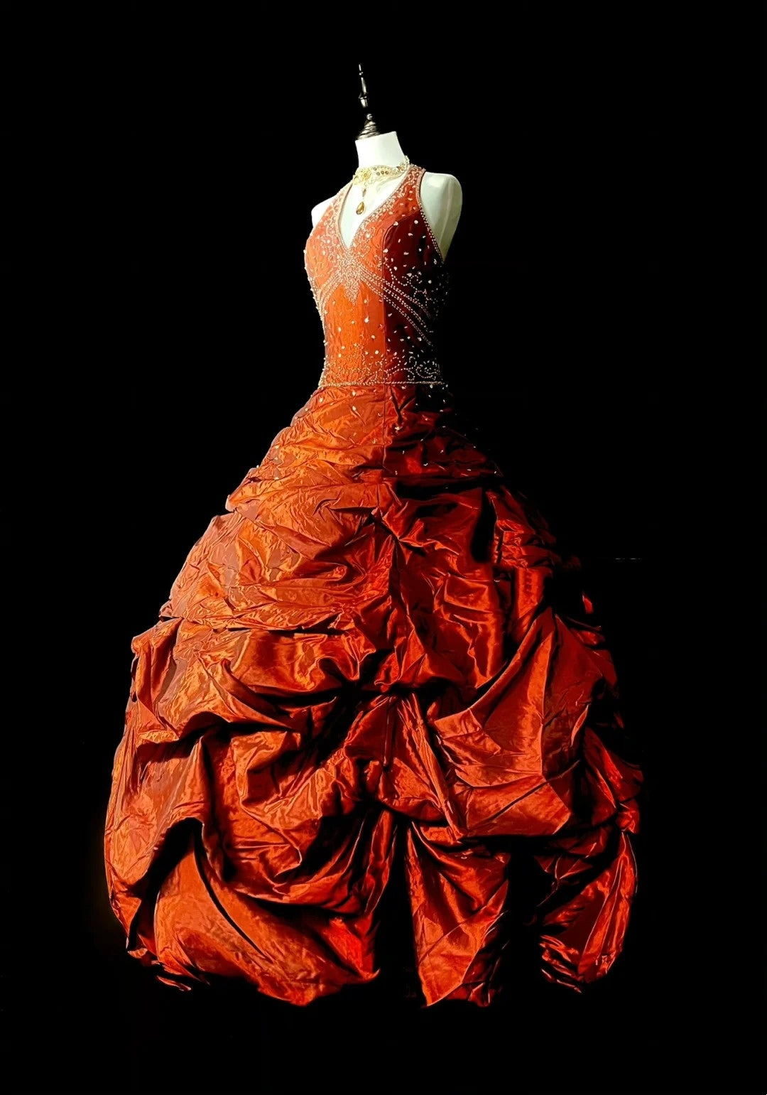 Princess Ball Gown Halter Taffeta Ruched Orange College Formal Outfit Prom Graduation Dresses For Teens N1366