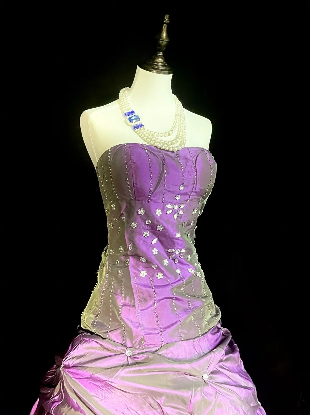 Modest Ball Gown Strapless Purple Taffeta 80s Long Prom Dresses Inspiration Party Gowns Vintage Formal Dress N1303