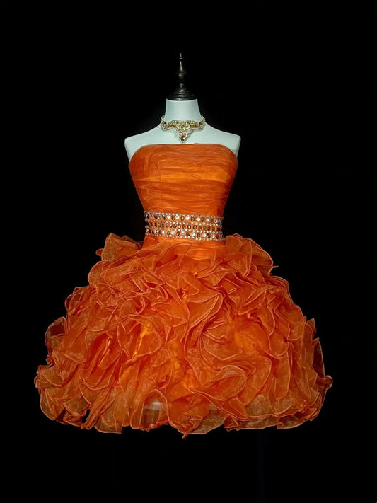 Unique Ball Gown Strapless Orange Tulle Inspo 2000s Hoco Gowns Short Inspo Homecoming Dresses N1368
