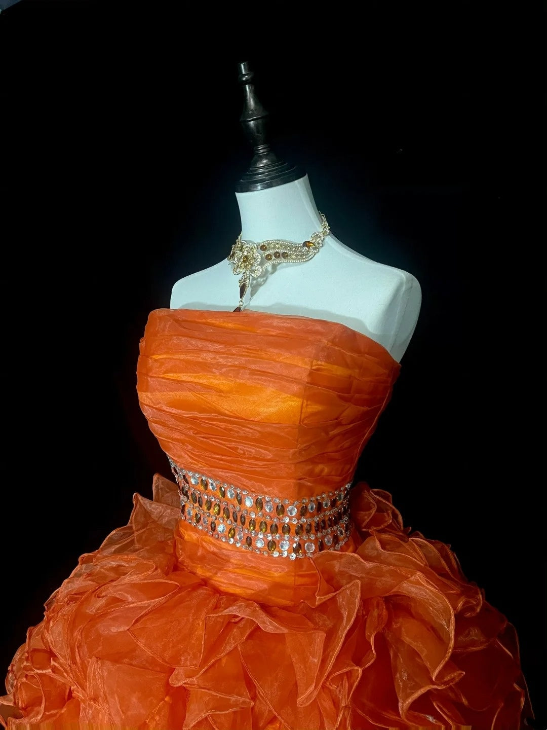 Unique Ball Gown Strapless Orange Tulle Inspo 2000s Hoco Gowns Short Inspo Homecoming Dresses N1368