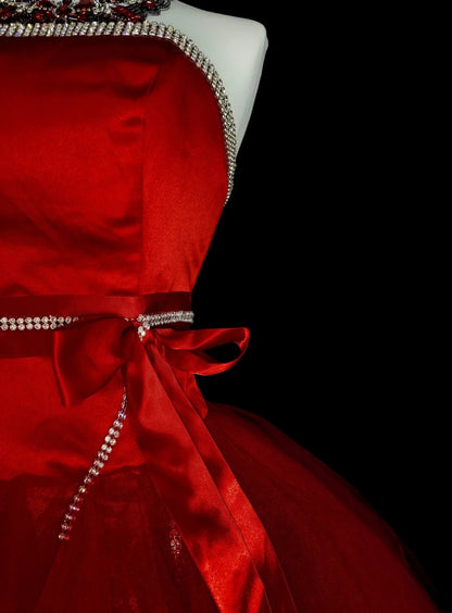 Unique Ball Gown Strapless Tulle Red Inspo Vintage Fashion 2000s Hoco Gowns Short Inspo Homecoming Dresses N2011