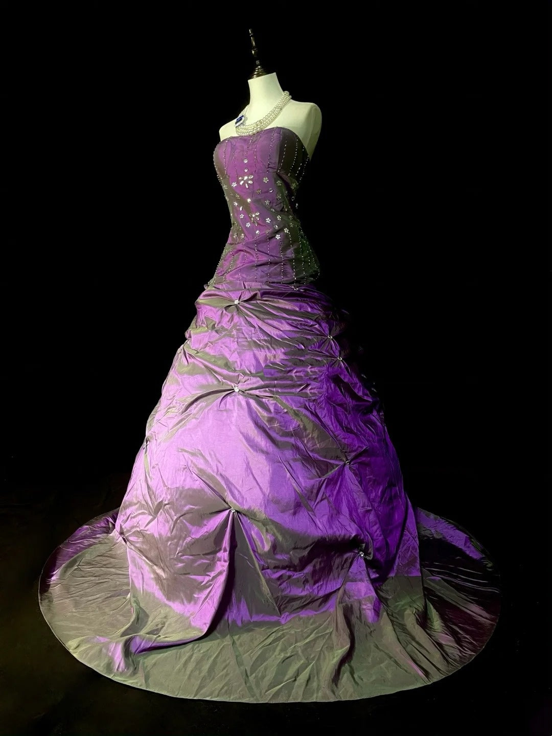 Modest Ball Gown Strapless Purple Taffeta 80s Long Prom Dresses Inspiration Party Gowns Vintage Formal Dress N1303