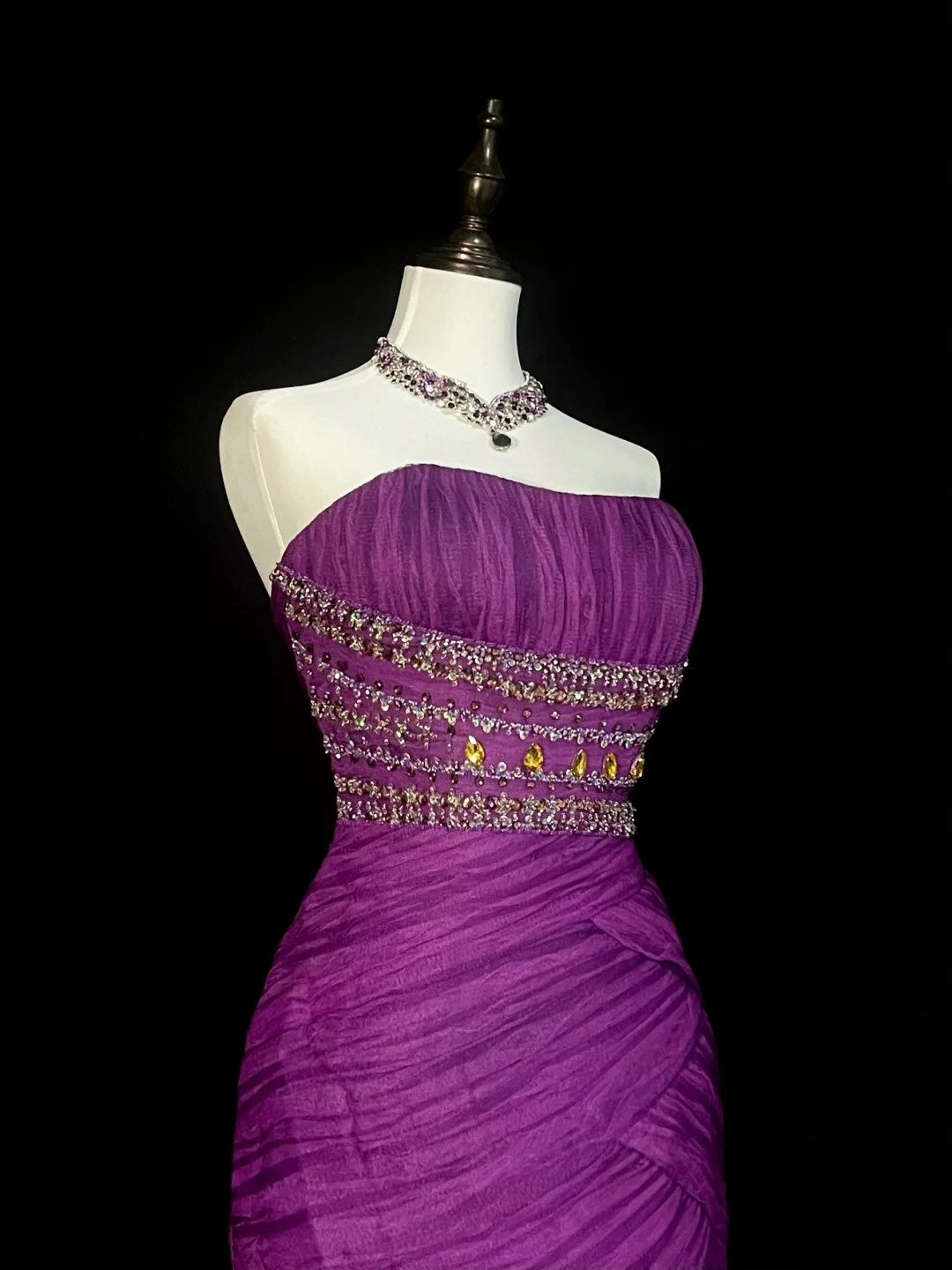 Vintage Mermaid Strapless Purple Tulle With Beaded 90s 2000s Senior Prom Dresses High School Long Formal Dress N1302
