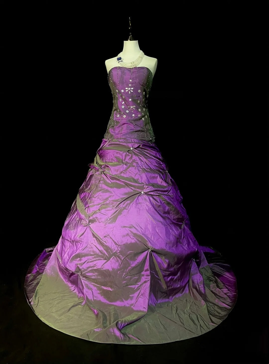 Modest Ball Gown Strapless Purple Taffeta 80s Long Prom Dresses Inspiration Party Gowns Vintage Formal Dress N1303