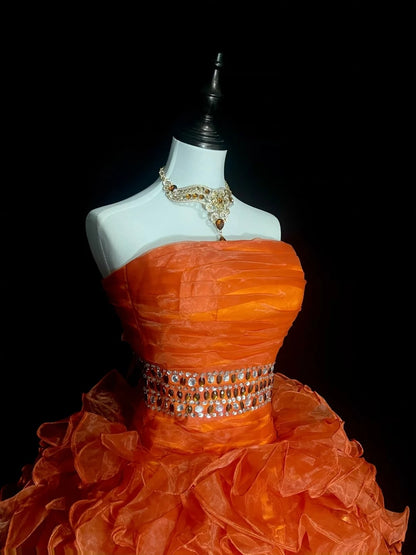 Unique Ball Gown Strapless Orange Tulle Inspo 2000s Hoco Gowns Short Inspo Homecoming Dresses N1368