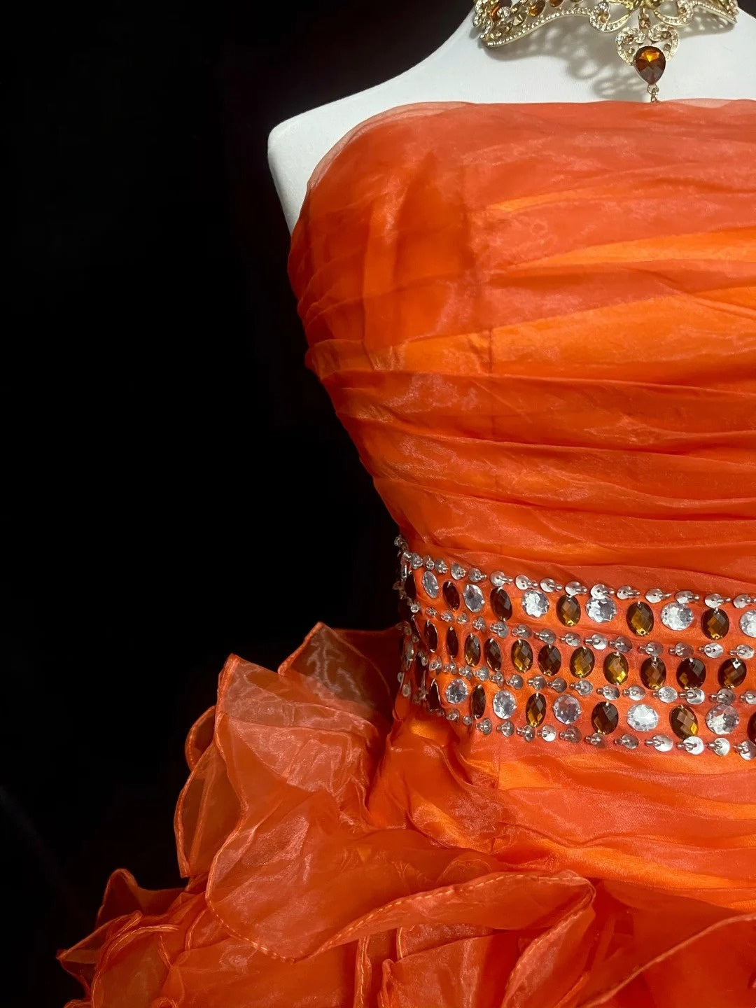 Unique Ball Gown Strapless Orange Tulle Inspo 2000s Hoco Gowns Short Inspo Homecoming Dresses N1368