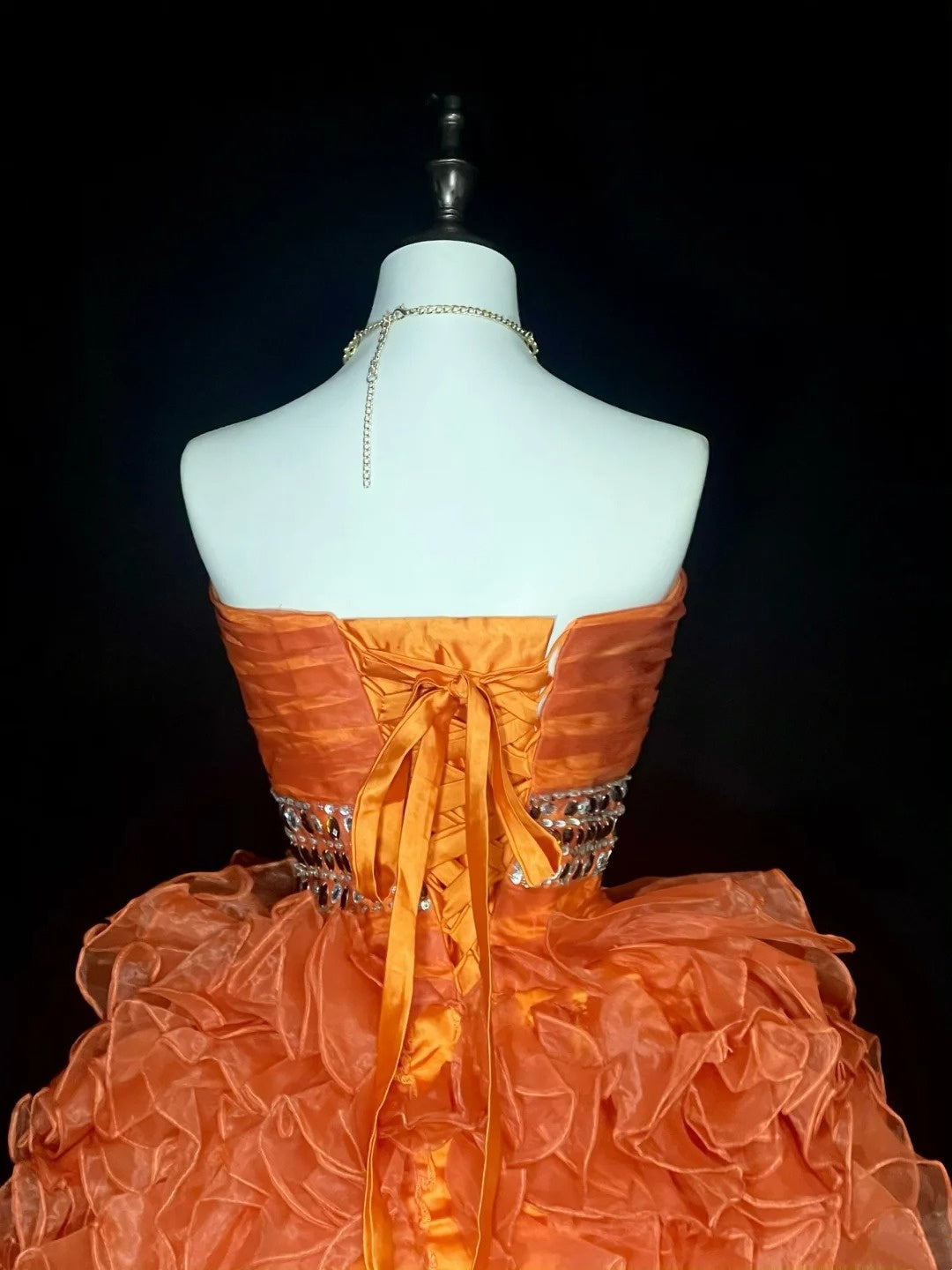Unique Ball Gown Strapless Orange Tulle Inspo 2000s Hoco Gowns Short Inspo Homecoming Dresses N1368