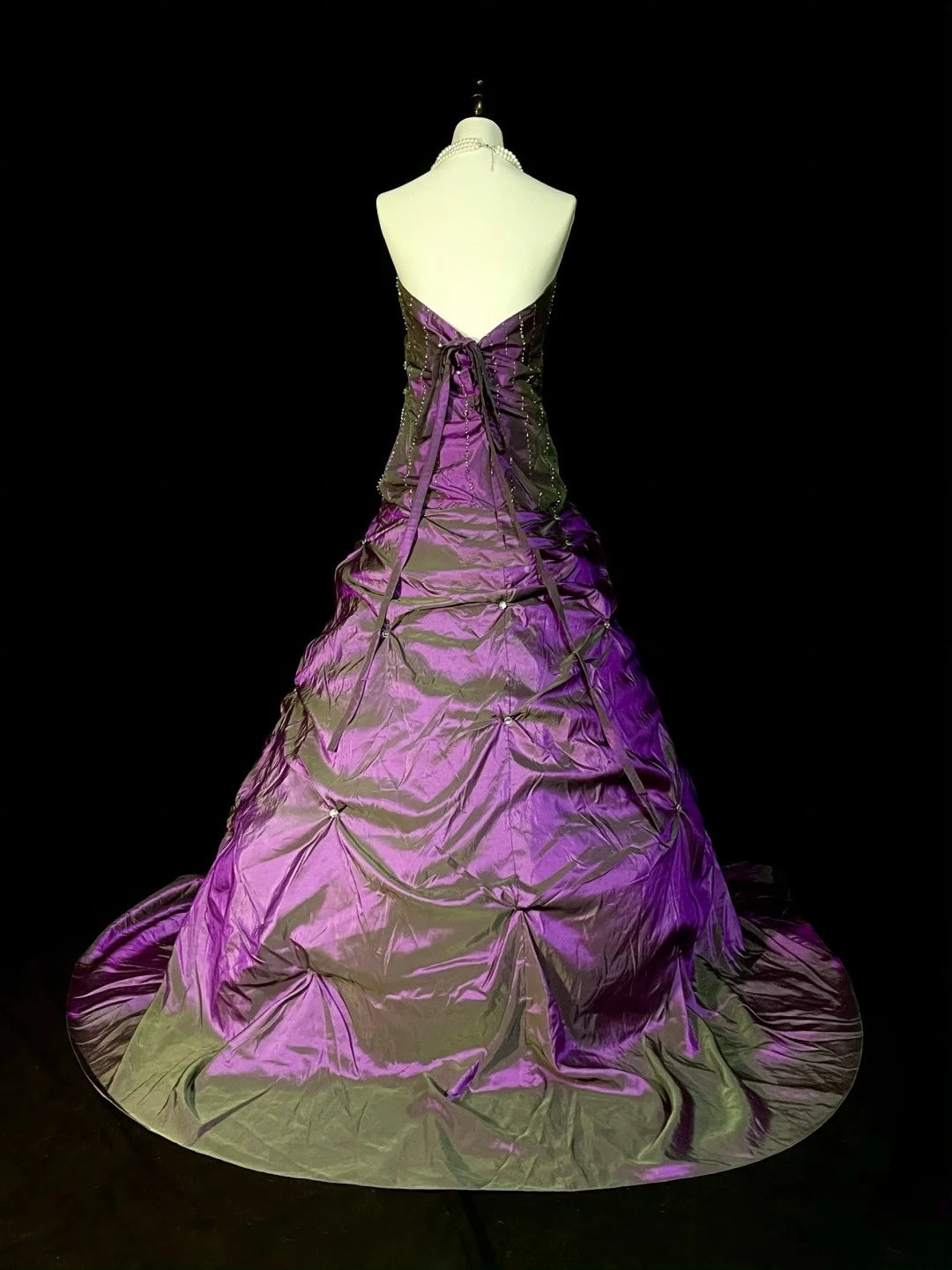 Modest Ball Gown Strapless Purple Taffeta 80s Long Prom Dresses Inspiration Party Gowns Vintage Formal Dress N1303