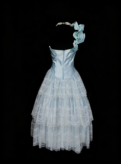 Unique Ball Gown One Shoulder Light Sky Blue Tulle Inspo 2000s Hoco Gowns Inspo Homecoming Dresses N1441