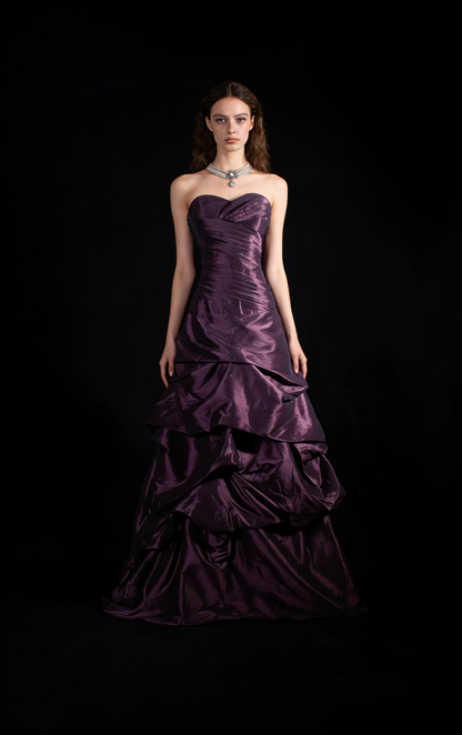 Vintage Prom Dresses 2000s Ball Gown Sweetheart Grape Satin Prom Dress Inspiration Long Prom Dresses AU056