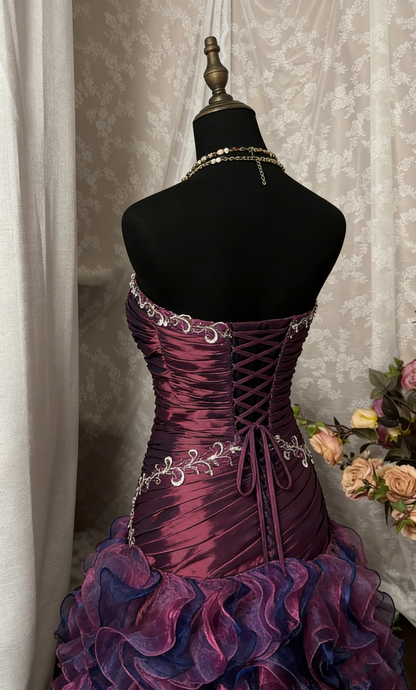 Vintage Prom Dress Outfit Mermaid Strapless Dark Purple Ruched Long 90s Prom Dresses Formal Evening Gown A350