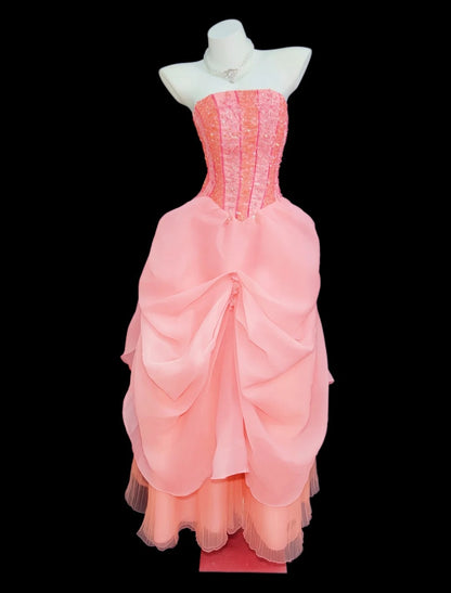 Vintage Prom Dresses 90s Formal Ball Gowns Strapless Pink With Beadings Long Party Gowns N4487