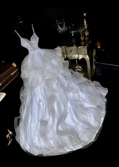 Elegant Ball Gown Spaghetti Straps Light Sky Blue With Tiered School Dances Prom Dresses 8th Grade Formal Outfits Evening Dress RB8389