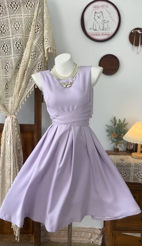 Vintage A Line Scoop Y2K Lilac Chiffon Short Mini Party Homecoming Dresses High School Ideas Inspo 18th Birthday Outfits RB7365
