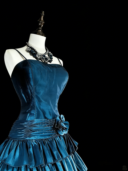 Vintage Ball Gown Spaghetti Strap Blue Short Inspo 2000s Hoco Gowns Inspo Homecoming Dresses N1613