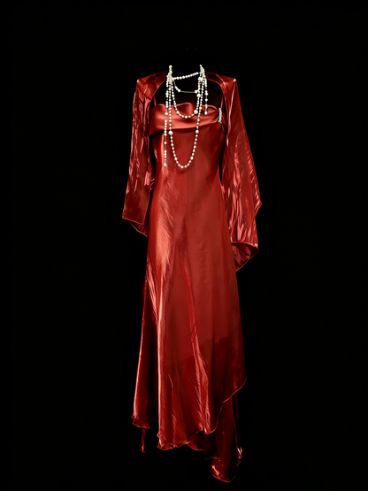 Vintage Fashion Night Aesthetic A Line Rust Red Spaghetti Straps 80s 70s 90s College Formal Outfit Long Prom Graduation Dresses N1150