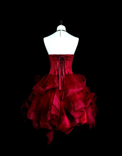 Cute Ball Gown Strapless Burgundy Tulle With Appliques Short Mini Homecoming Dresses N2387