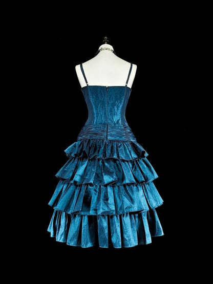 Vintage Ball Gown Spaghetti Strap Blue Short Inspo 2000s Hoco Gowns Inspo Homecoming Dresses N1613